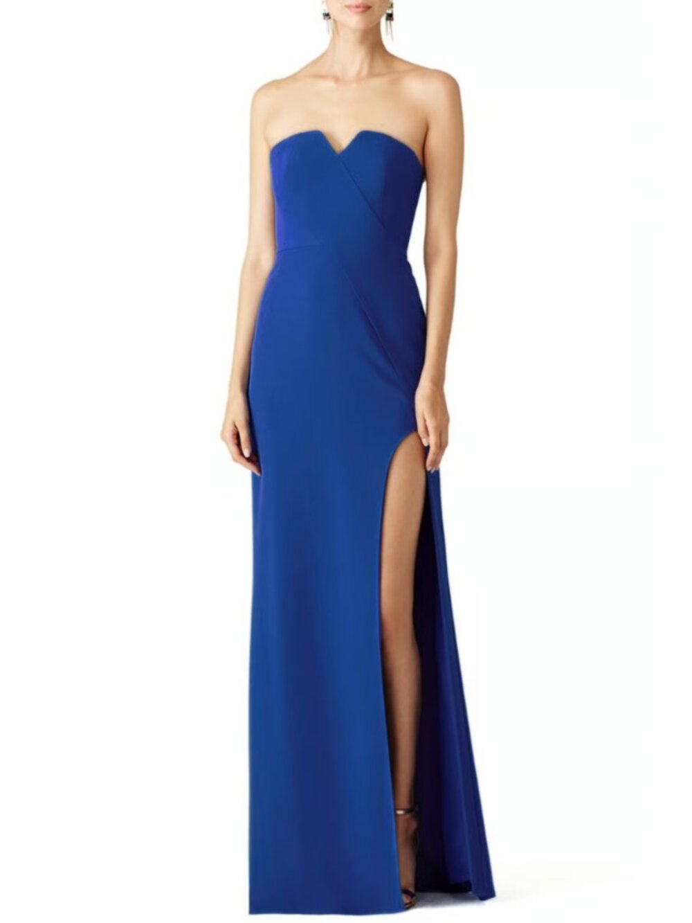 Halston Heritage Women's Lapis Blue Strapless Sweetheart Slit Maxi Dress